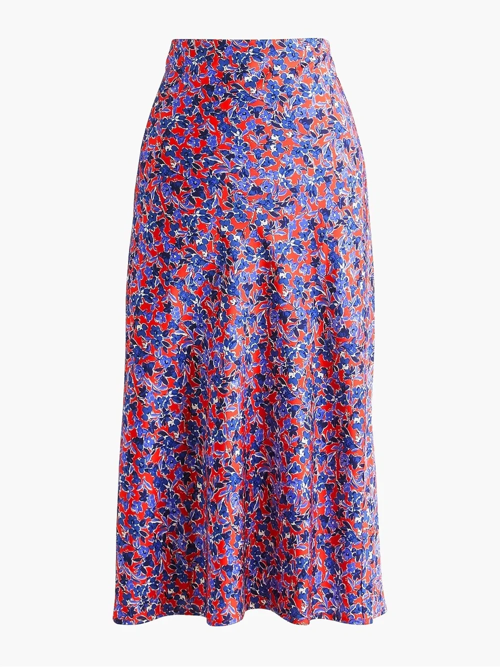 J. Crew Printed bias red blue floral slip satin pull on midi skirt S
